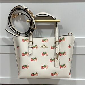 Coach White and Red Strawberry Print Tote